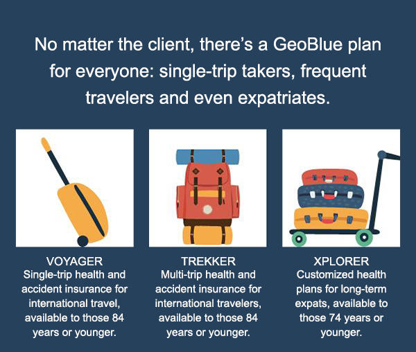 No matter the client, there's a GeoBlue plan for everyone: single-trip takers, frequent travelers and even expatriates.